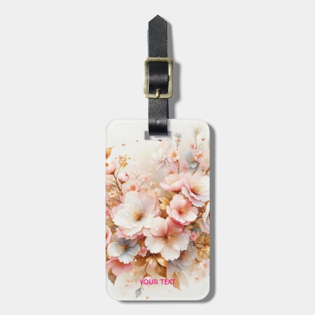 Étiquette À Bagage Fantaisie Rose Pâle Sakura Mignon (Devant Vertical)