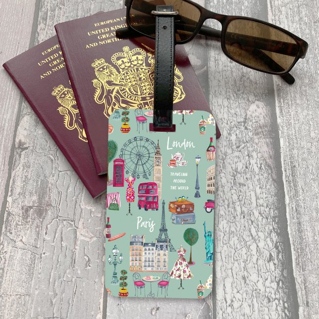 Étiquette À Bagage Fashion Travel Woman World Cities (Fashion Travel Woman World Cities Luggage Tag)