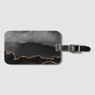 Étiquette À Bagage Fausse Agate Marbrée Grise Paillettes Dorées Pierr