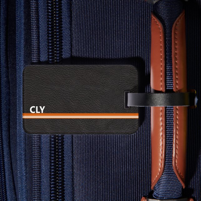 Étiquette À Bagage Faux Black Leather Monogram Orange Bar (Verso Insitu 2)