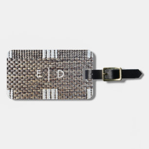 Étiquette À Bagage Faux Burlap gris et blanc personnalisé