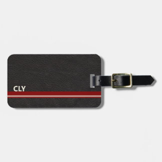 Étiquette À Bagage Faux Noir Cuir Monogramme Rouge foncé Barre