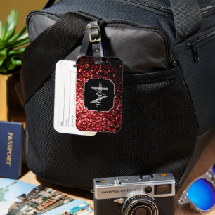 Étiquette À Bagage Faux paillettes rouge foncé éclats de glamour Mono