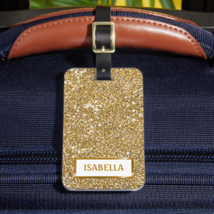 Étiquette À Bagage Faux Parties scintillant Jaune Texture Look & Cust