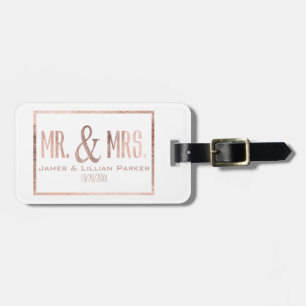 Étiquette À Bagage Faux Rose Gold M. et Mme Monogram Mariage