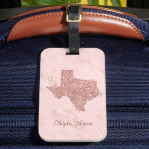 Étiquette À Bagage Faux Rose Gold Parties scintillant Texas Marble