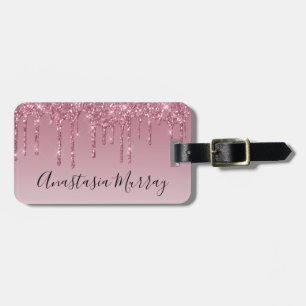 Étiquette À Bagage Féminin & Glam Rose Or Violet Paillettes Nom