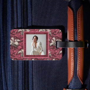 Étiquette À Bagage Féminin Lys Rose Fleur Extérieur Anniversaire