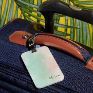 Étiquette À Bagage Féminin Rose Pastel Vert Dégradé Script