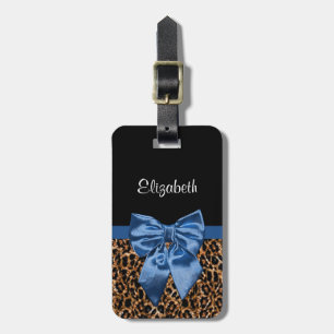 Étiquette À Bagage Feminine Empreinte de léopard Elegant Blue Bow et 