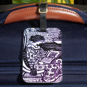 Étiquette À Bagage Femme Art Nouveau lisant 