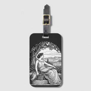 Étiquette À Bagage Femme Art Nouveau lisant sous un arbre de style vi