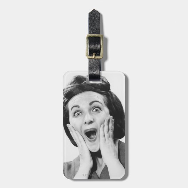 Étiquette À Bagage Femme faisant le visage (Devant Vertical)