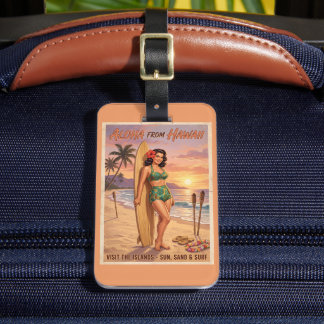 Étiquette À Bagage Femme Hawaïenne de Style Rétro Épinglée | Personna