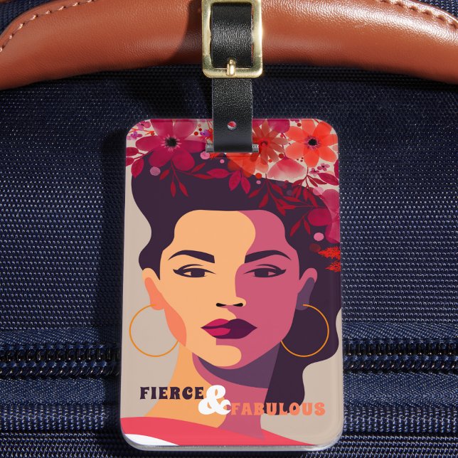 Étiquette À Bagage Femme moderne Portrait Abstrait FIERCE & FABULOUS (Créateur téléchargé)