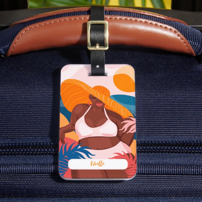 Étiquette À Bagage Femme Noire Courbe, Plage Vacances Prêt (Insitu Rectoal 2)