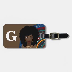 Étiquette À Bagage Femme noire, Inspiré Tribal, Monogramme, Brown