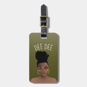 Étiquette À Bagage Femme noire, Nuances d'or & High Bun, Vert olive