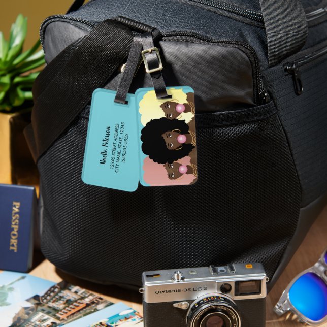 Étiquette À Bagage Femmes noires amis, Bubblegum, Cheveux naturels, B (Recto & Verso)