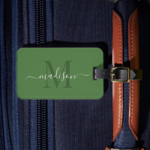 Étiquette À Bagage Fermer Couleur verte Personnalisée Initiale & Nom