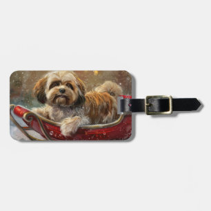 Étiquette À Bagage Festive de Noël de chien Lhasa Apso