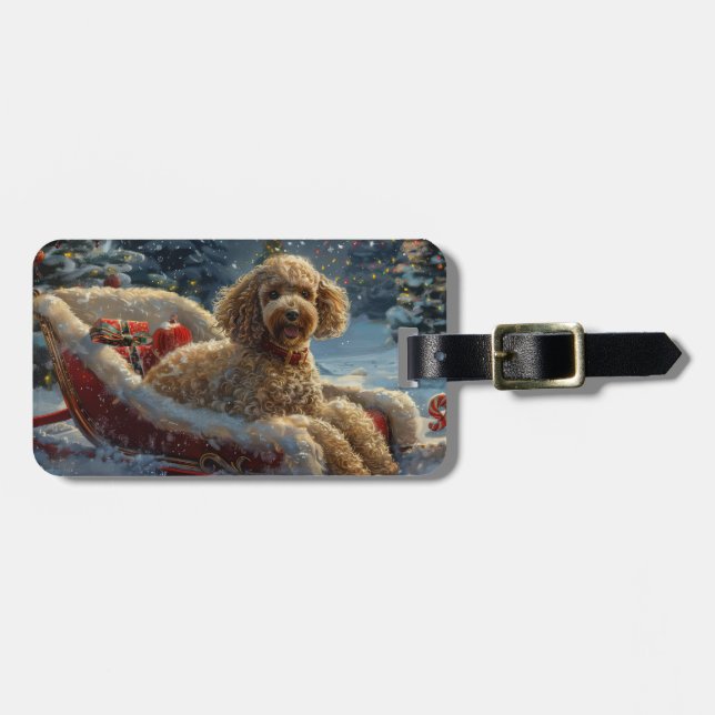 Étiquette À Bagage Festive de Noël du chien de caniche (Devant horizontal)