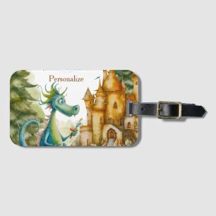 Étiquette À Bagage Fête d'anniversaire du château de dragon de cheval
