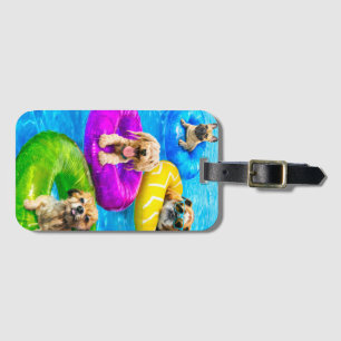 Étiquette À Bagage Fête de chien dans la piscine