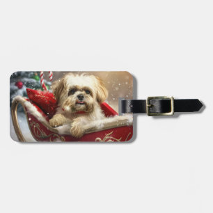 Étiquette À Bagage Fête de Noël de Chien Malti Tzu