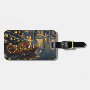 Étiquette À Bagage Fête de Noël du chat du Bengale Voyage