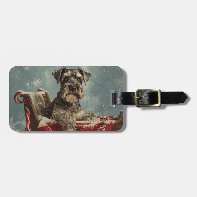 Étiquette À Bagage Fête de Noël du chien Schnauzer (Devant horizontal)