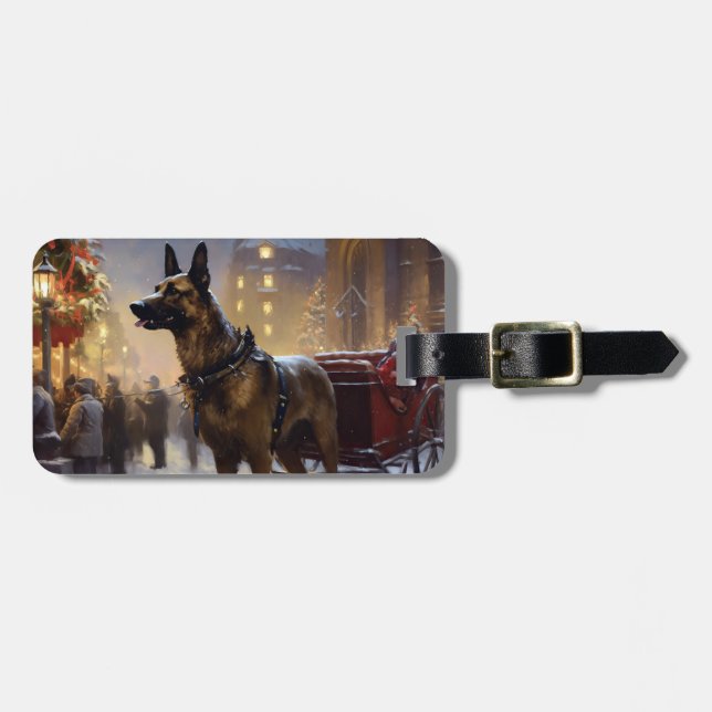 Étiquette À Bagage Fête de Noël du Malinois Belge (Devant horizontal)