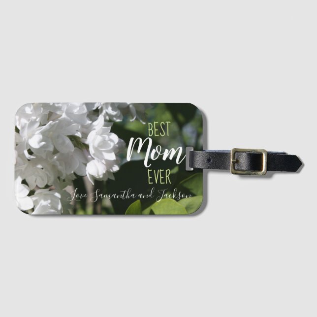 Étiquette À Bagage Fête des mères Lilacs blancs Meilleure maman Jamai (Devant Horizontal)