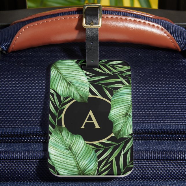 Étiquette À Bagage Feuillage botanique tropical avec votre monogramme (Insitu Rectoal 2)