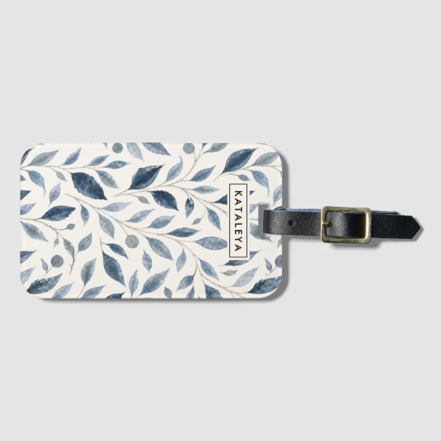 Étiquette À Bagage Feuille Bleue Personnalisée (Devant Horizontal)