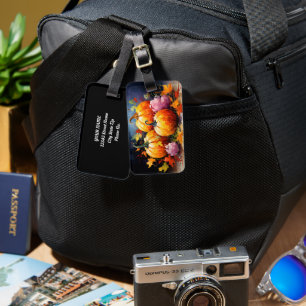 Étiquette À Bagage Feuilles d'automne rustiques Citrouilles colorées