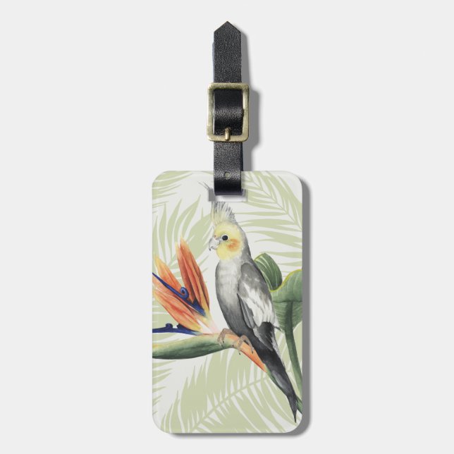 Étiquette À Bagage Feuilles de palmiers à oiseaux noirs (Devant Vertical)