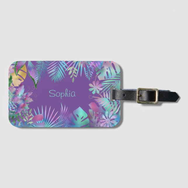 Étiquette À Bagage Feuilles tropicaux Iridescendant, do-it-yourself N (Devant Horizontal)