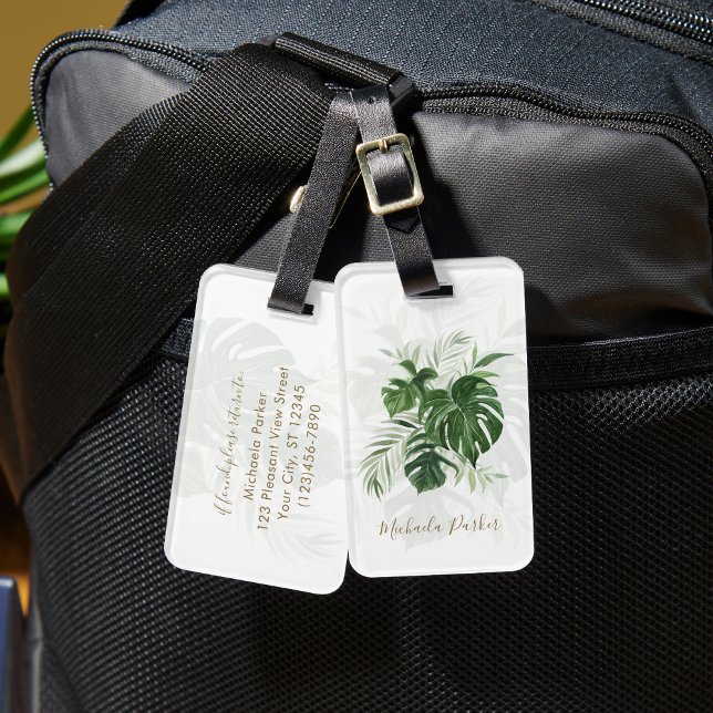 Étiquette À Bagage Feuilles tropicaux modernes personnalisés (Créateur téléchargé)