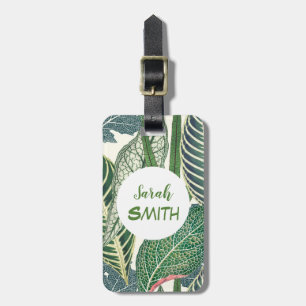Étiquette À Bagage Feuilles tropicaux verts personnalisés