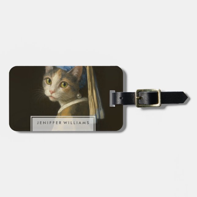 Étiquette À Bagage Fille au collier de perles Chat                    (Devant horizontal)