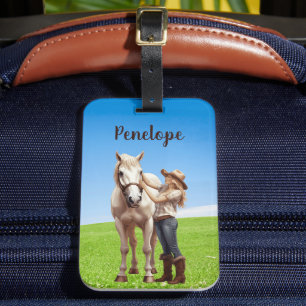 Étiquette À Bagage Fille de cheval Équitation Prairie Personnalisé