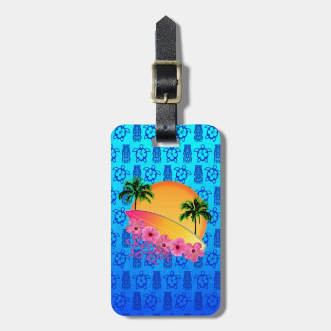 Étiquette À Bagage Fille de surfer (Devant Vertical)