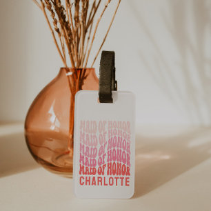 Étiquette À Bagage Fille d'honneur rose moderne girly rétro 60's simp