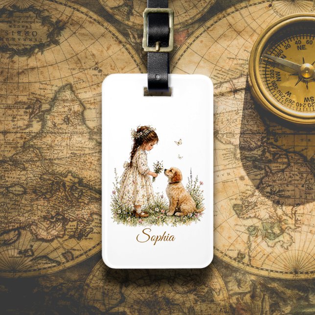 Étiquette À Bagage Fille et chiot (Créateur téléchargé)