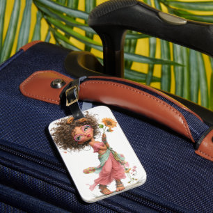 ÉTIQUETTE À BAGAGE FILLE FANTAISISTE MIGNONNE SUR LA PLAGE