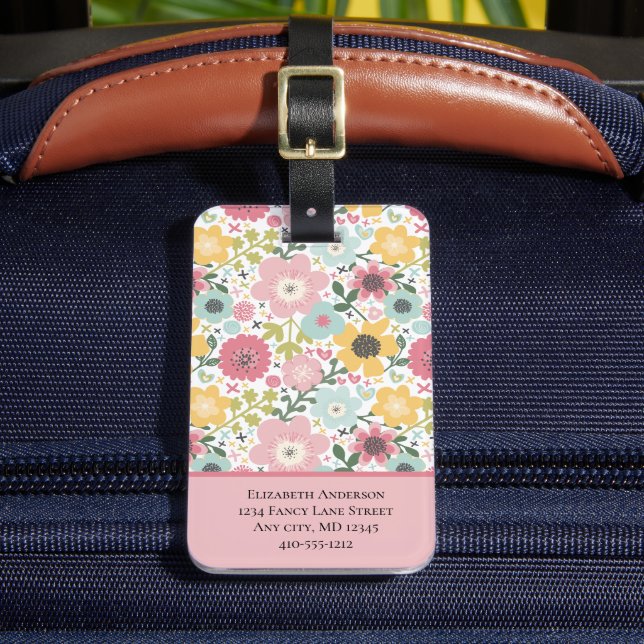 Étiquette À Bagage Fille féminine rose jaune bleu floral (Insitu Rectoal 2)