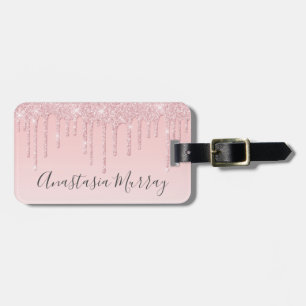 Étiquette À Bagage Fille Glam Blush Rose Gold Paillet Nom