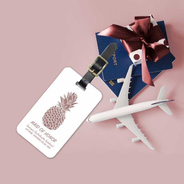 Étiquette À Bagage Fille Parties scintillant rose ananas Bachelorette (Girly Pink Glitter Pineapple Bachelorette Party Luggage Tag)