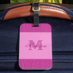 Étiquette À Bagage Fille rose parties scintillant zigzag, monogramme